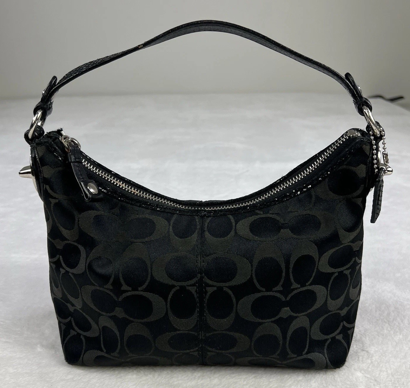 Coach Signature C Monogram Zip Top Hobo 43462 Shoulder Bag 2009 Black Small