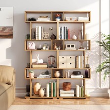 2PCS 6-Tier Bookshelf for Home Office w/2 Anti-Tipping Kits Wooden Display Shelf