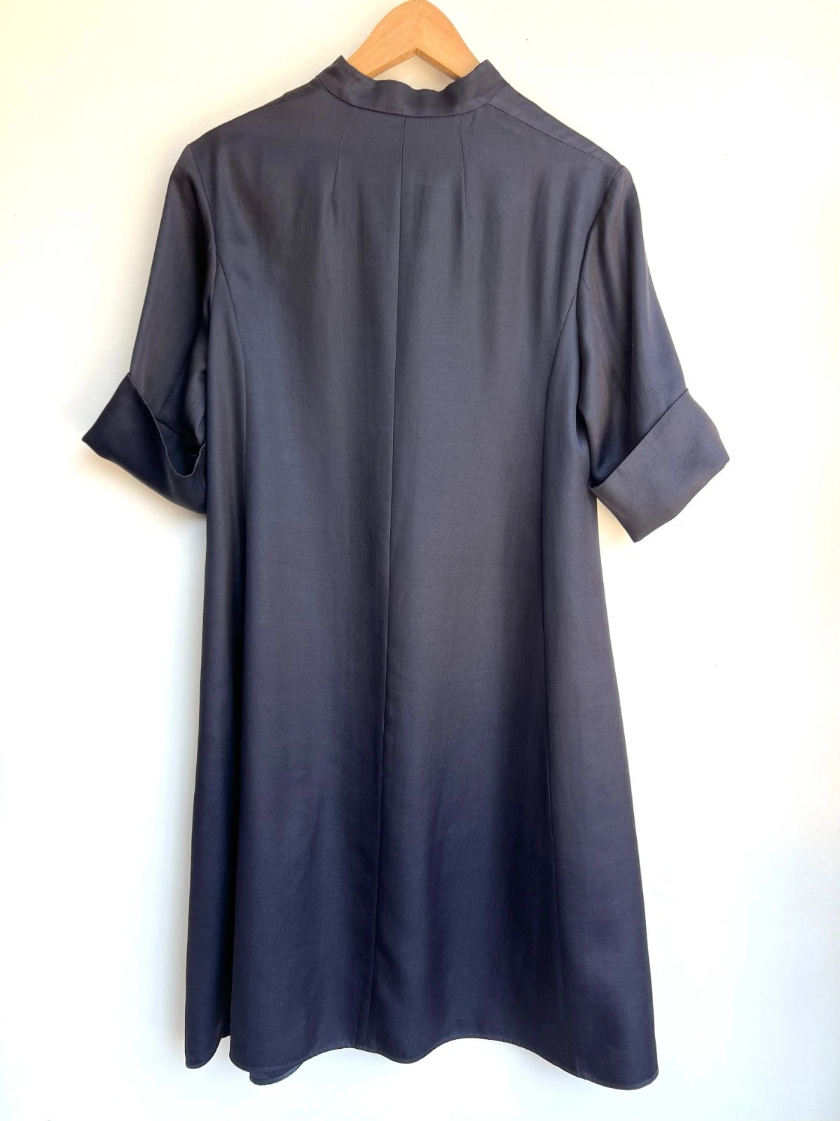 Abito CELINE blu navy scuro scollo a V manica a 3 4 polsini lunghezza ginocchio linea A 40 8