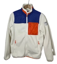 Monoprix Sport Synchilla White/Orange/Blue Skiing Winter Preppy France Women Sm