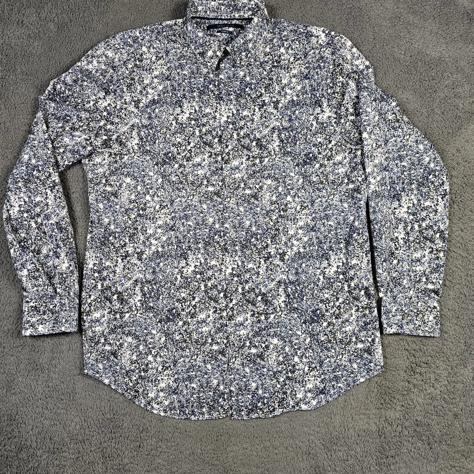 Perry Ellis Shirt Mens Large Regular Fit Stretch Foliage Print Button Up Shirt