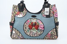 NWT ED HARDY Skull Rose Cheetah Tote Bag Y2K Tattoo Art Leopard Denim RARE