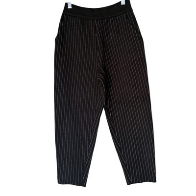 Max Mara Weekend Wool Blend Pinstripe Tapered Trouser Pants Women's 8 Black Crop