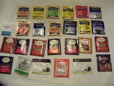 Lot of 26 Assorted Brands & Flavors of Individual Tea Bags (Bigalow, Twining)