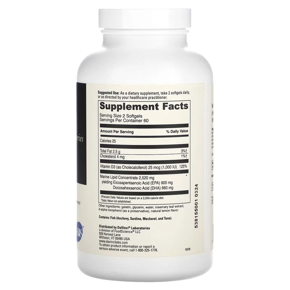 2 X Laboratorios DaVinci, Omega 3 HP-D, 120 Cápsulas Blandas Foto 2 de 2