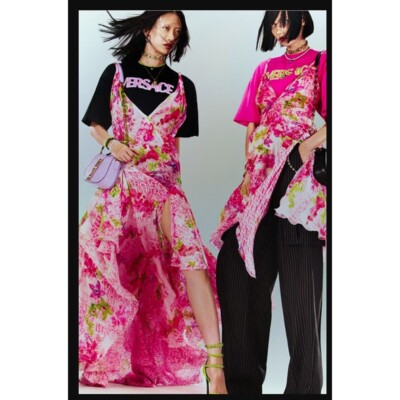 VERSACE ARCHIVE2007 アーティスティック ドレス 38 NEW $10,995 VERSACE Runway Archival PINK ORCHID LOGO