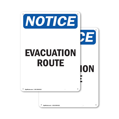 (2 Pack) Evacuation Route OSHA Notice Sign Decal Metal Plastic