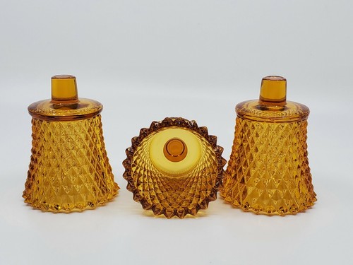 3 Homco Home Interior Diamond Point Braunglas Peg Votivkerzenhalter