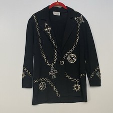 St John By Marie Gray Blazer Black Size S Multicolor Rhinestones Embellished