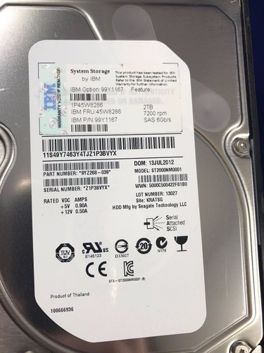 IBM 2TB 3.5" Hard Drive 45W8286 99Y1167 7.2K SAS 6GB - Picture 4 of 4