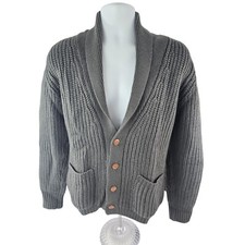 Calvin Klein Men's 100 Wool Chunky Heavy Gray Rib Shawl Cardigan Vintage XS / S