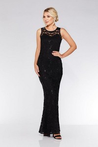 quiz black lace fishtail maxi dress