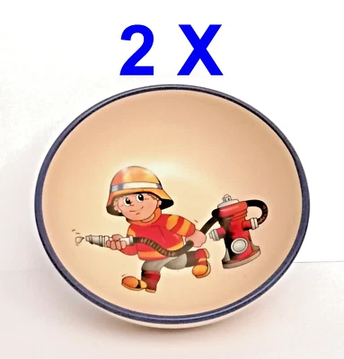 MARKENKERAMIK Lustige Kinder Brei Müslischale Feuerwehrmann 2er-Set Handarbeit Geschenk-Idee