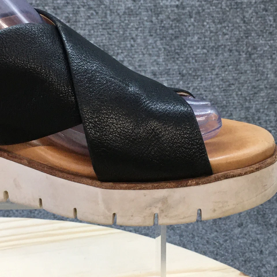 Sandalias Corso Como Mujer 7.5 M Brunna Correa Cruzada Cuña Deslizable Cuero Negro Foto 2 de 4