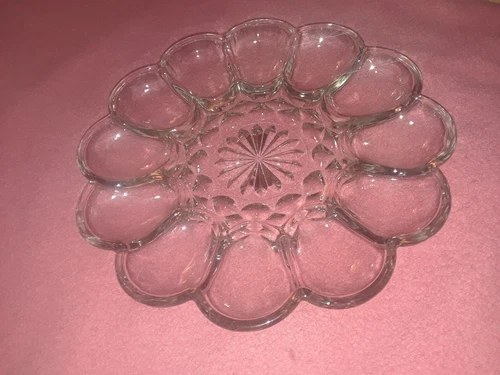 1 Vintage 10" Anchor Hocking Clear Glass Deviled Egg Fairfield Platter Plate