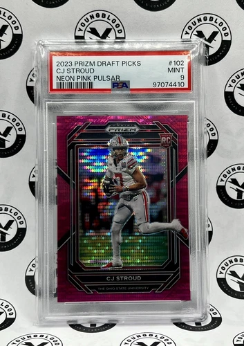 2023 Prizm Draft Picks CJ Stroud Rookie RC #102 Pink Pulsar 15/15 -- PSA 9