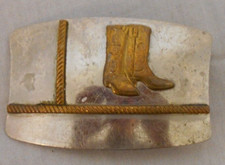 VINTAGE 1940s Nickel Silver Western Cowboy Boot Belt Buckle 6472