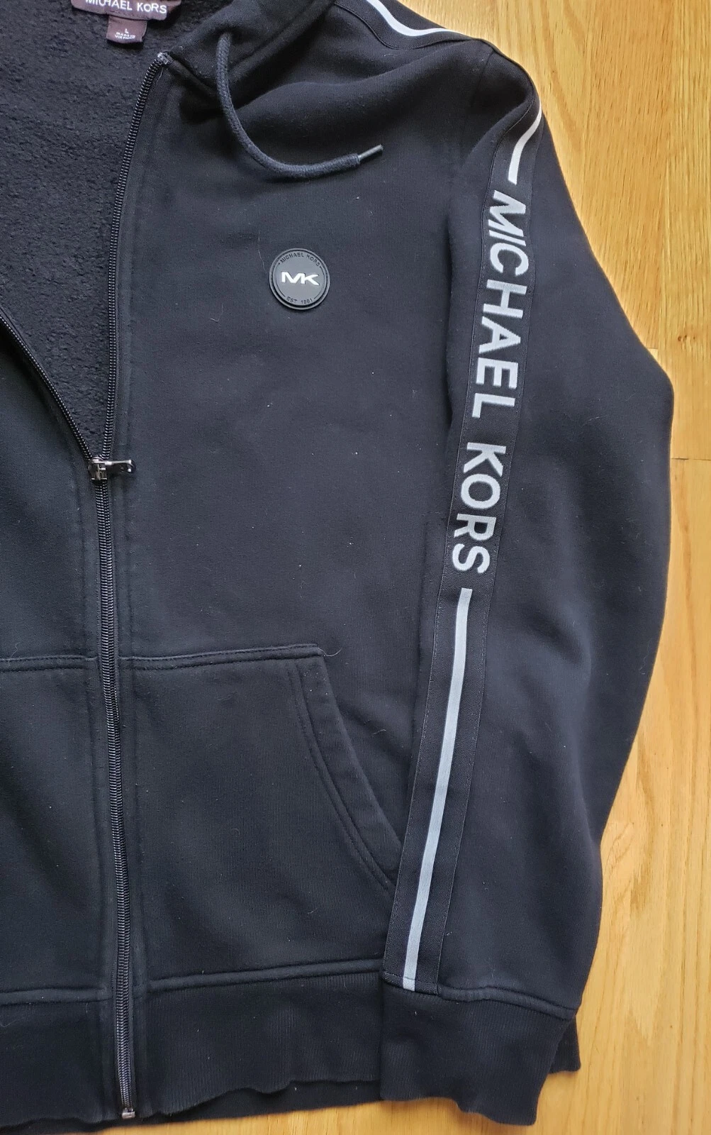 Felpa con cappuccio Michael Kors uomo nera logo manica lunga pile taglia L