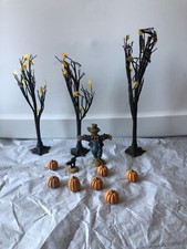 Department 56 Village Halloween Accessory Lot Trees Scarecrow Pumpkin Cat -RARE