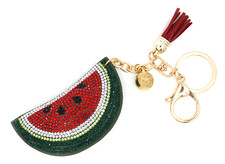 TB Watermelon Fruit Sweet Rhinestone Plush Cushion Pendant Charm Women Keychains