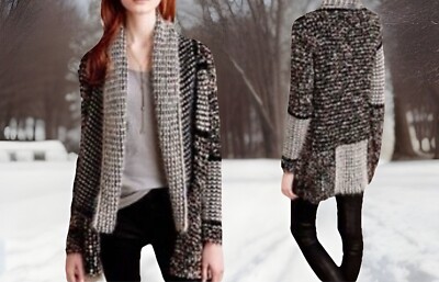DOR DOR Couture Cardigan Sweater Women L  Multicolor Shawled Confetti Fuzzy Fall