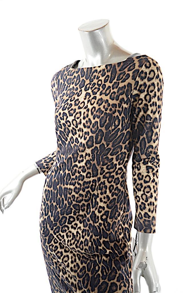 W By WORTH Black Brown Rayon Blend Knit Animal Print Leather Trim Dress US 2 NWT image 6