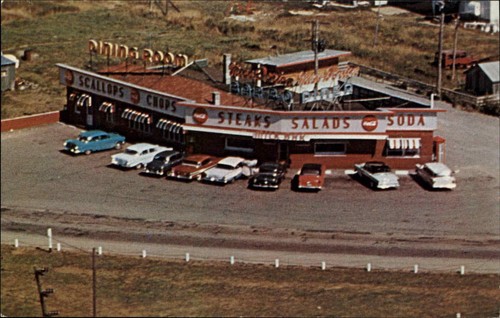 CHROME Postcard Dorion Quebec Miss Dorion Diner Bird's Eye View