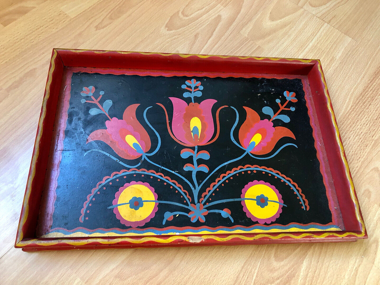 Rare Vintage Beautiful Hand Flower Wood Tray Rapid rise Serving Flo Genuine Free Shipping Painted