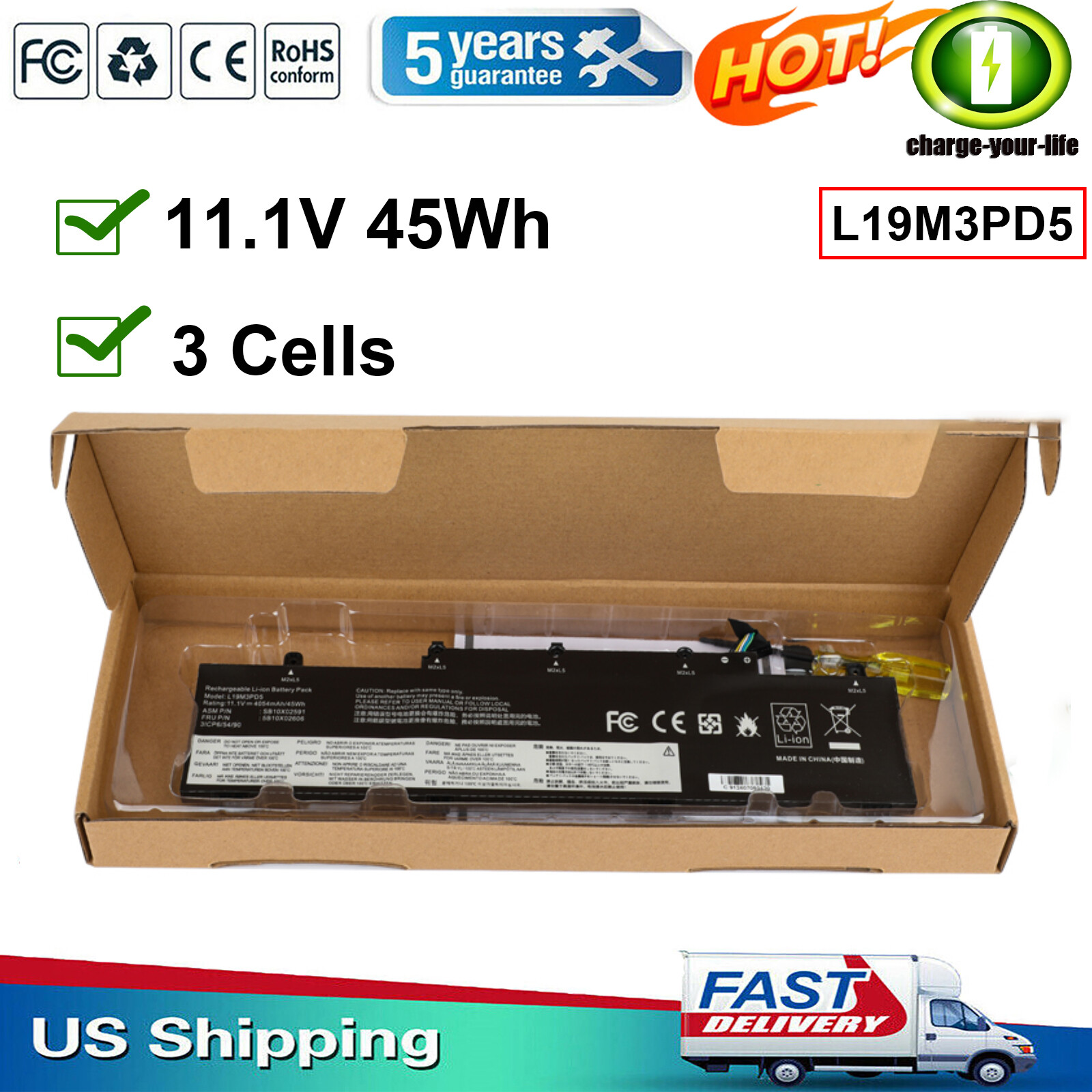 L19C3PD5 L19D3PD5 L19M3PD5 Battery For Lenovo ThinkPad E14 E15 2nd Gen 2020 FAST