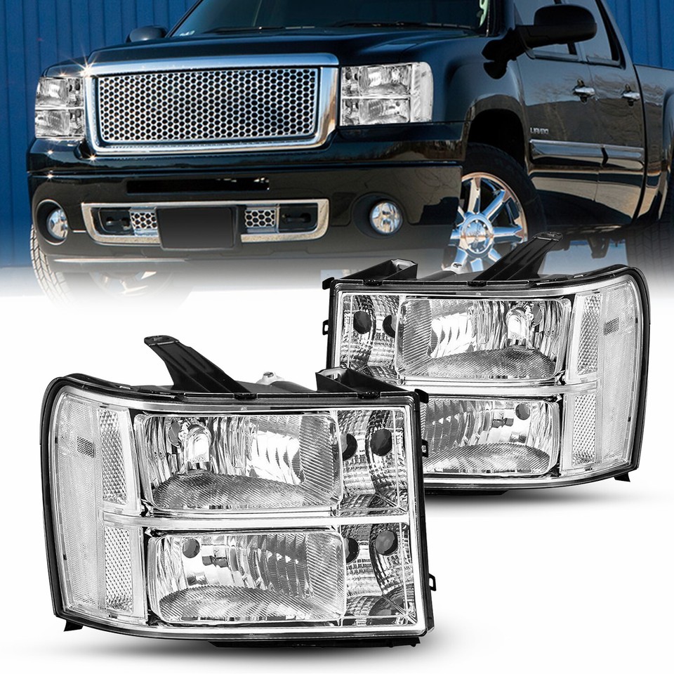 Headlights Fits 20072013 GMC Sierra 1500 2500HD 3500HD Clear Lamps