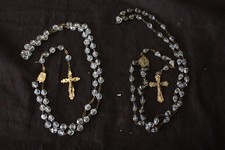 2x Antique Religious Rosary Crucifix Crysta Beads  , Lot of 2 Rosary Gold Plated