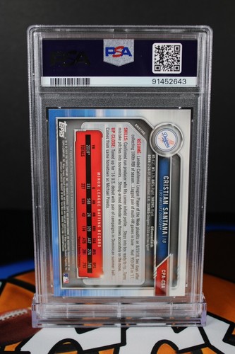 2019 Bowman Chrome Prospects #CSA Cristian Santana Speckle Ref. Auto /299 PSA 10 - Picture 4 of 4