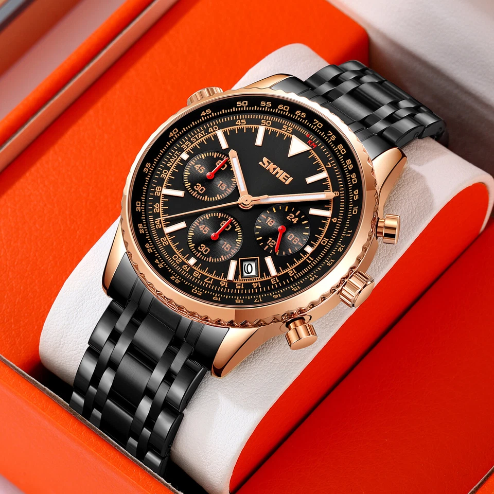 SKMEI Men's Quartz Luxury Watch Chronograph Calendar Stainless Steel Wristwatch - Image 2 of 4