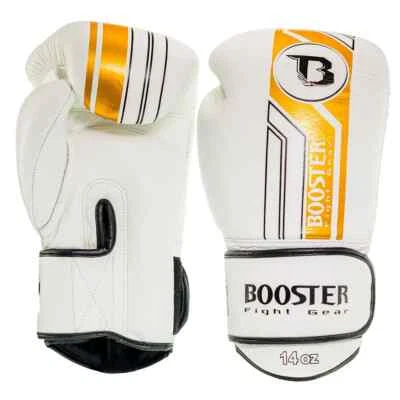 BOOSTER FIGHTGEAR BOOSTER Boxhandschuhe BGVL 9 Weiß/Gold Kickboxen Boxen 10 12 14 16 oz Leder