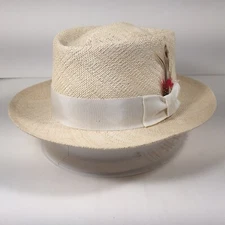 CAPAS -NATURAL- MALIBU- Straw Pork-Pie hat (SMALL - 6 3/4 - 6 7/8) MADE IN USA