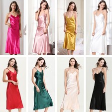 Women Satin Cami Dress Nightdress Faux Silk Pajamas Sleepwear Petticoat Sexy