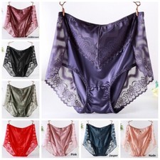 Satin Faux Silk Mesh Women Lace Embroidery Underwear Briefs Knickers Loose