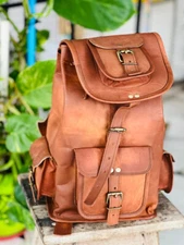 Genuine Goat MenLarge Gym Backpack Travel Village Leather Vintage Laptop