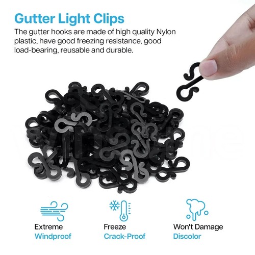 Gutter Hooks Clips Outdoor Indoor Christmas LED Fairy Lights Plastic Black 115 - Picture 2 of 2