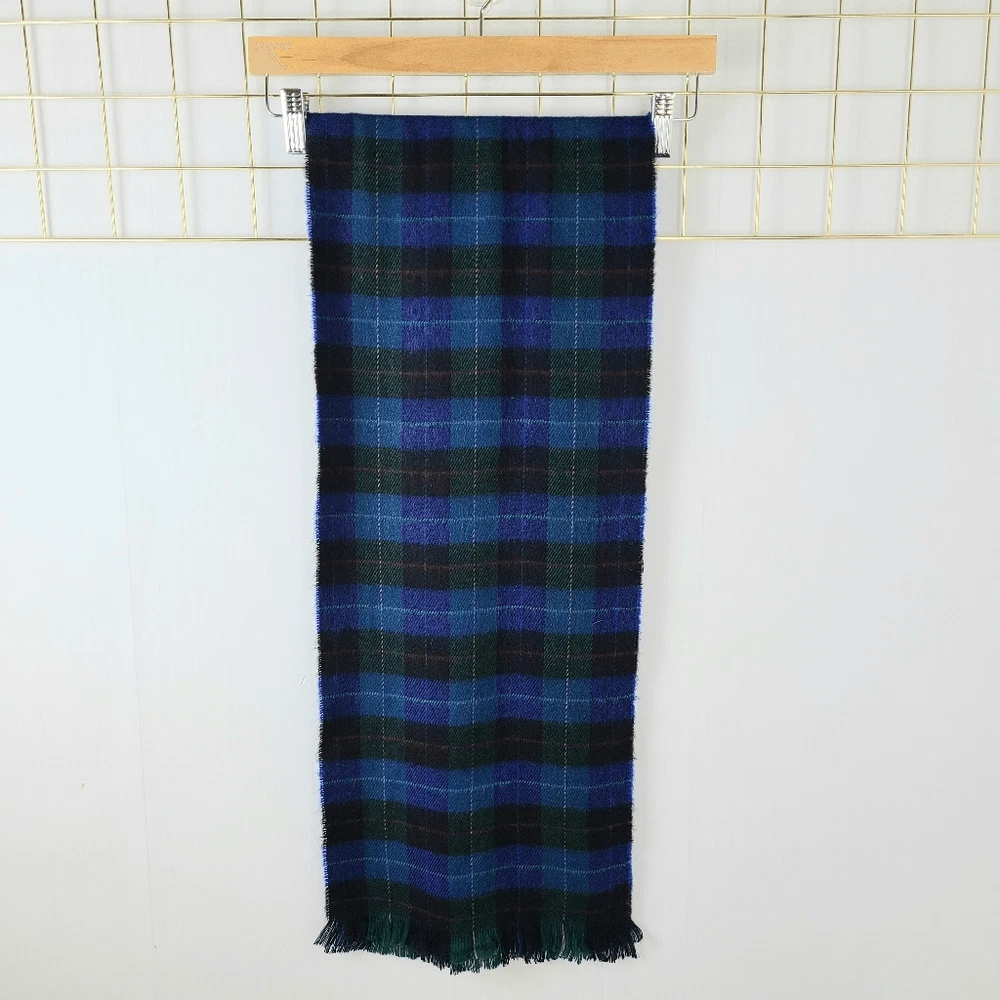 Christian Dior écharpe femme bleu vert à carreaux franges vintage unisexe
