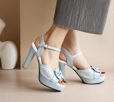 Women Summer Peep Toe Sweet Bowtie Sequins Sandals Shoes High Heel Pumps Shoes