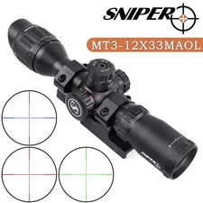 SNIPER 3-12x33 Compact Rifle Scope Mil Dot RGB Front AO/w Long Eye Relief