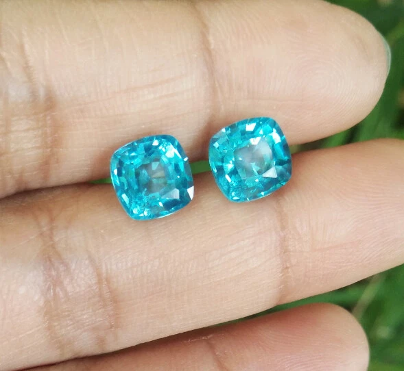 Excelente 2pcs_7x7mm. COJÍN TURMALINA PARAIBA AZUL NEÓN ¡Gemas Creadas en el Top! Foto 3 de 4