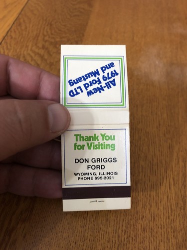 VINTAGE 1979 FORD LTD & MUSTANG DON GRIGGS FORD WERBUNG MATCHBOOK WYOMING IL