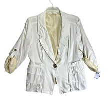 Ambition Women's XL Ivory Ruffle Hem Single Button 3/4 Sleeve Blazer