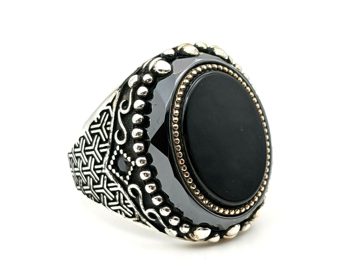 Handmade Men's 925 Sterling Silver Ring Size 10 Black Onyx