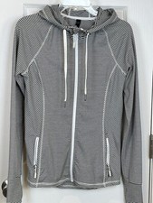 KYODAN Yoga Jacket Gray White Stripe Size PS Womens Hooded Full Zip