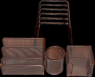 Desk Organizer Set, 4 piece, silver-gray Mesh and Black