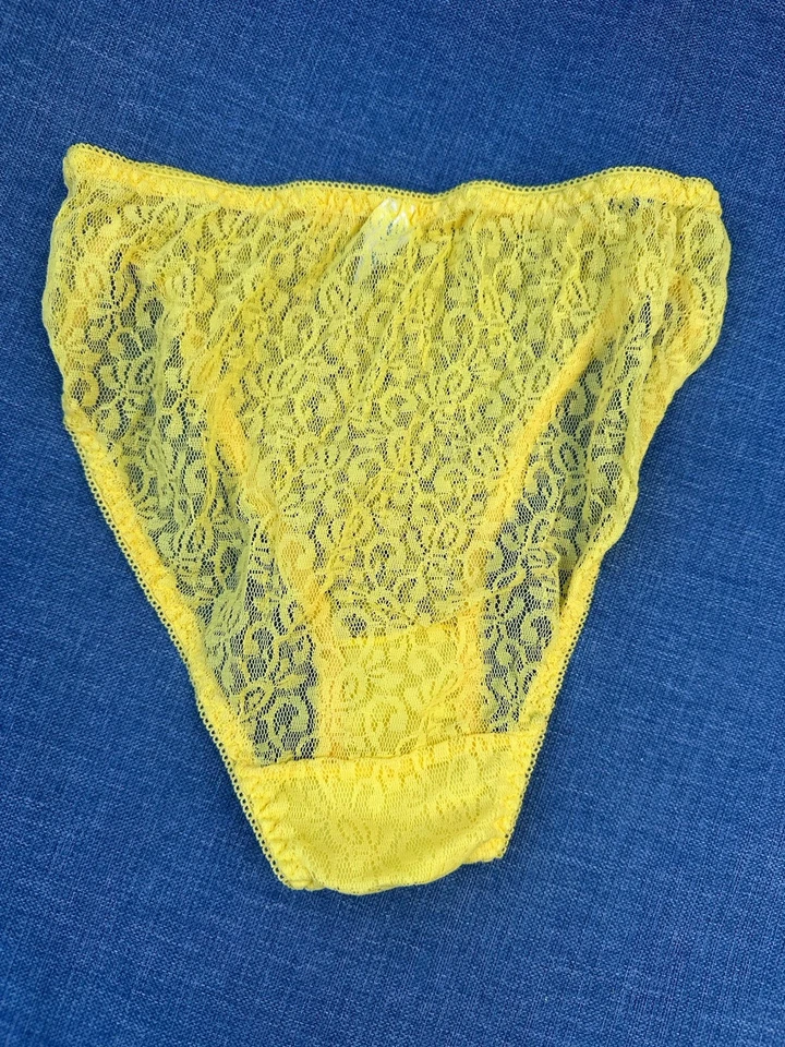 Bragas de encaje vintage Van Dale amarillo brillante talla 5-7 talla única nuevas W Foto 2 de 2