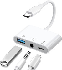 Aux to USB C to USB Adapter, 3-in-1 USB OTG Adapter with USB C to 3.5mm Audio Ad